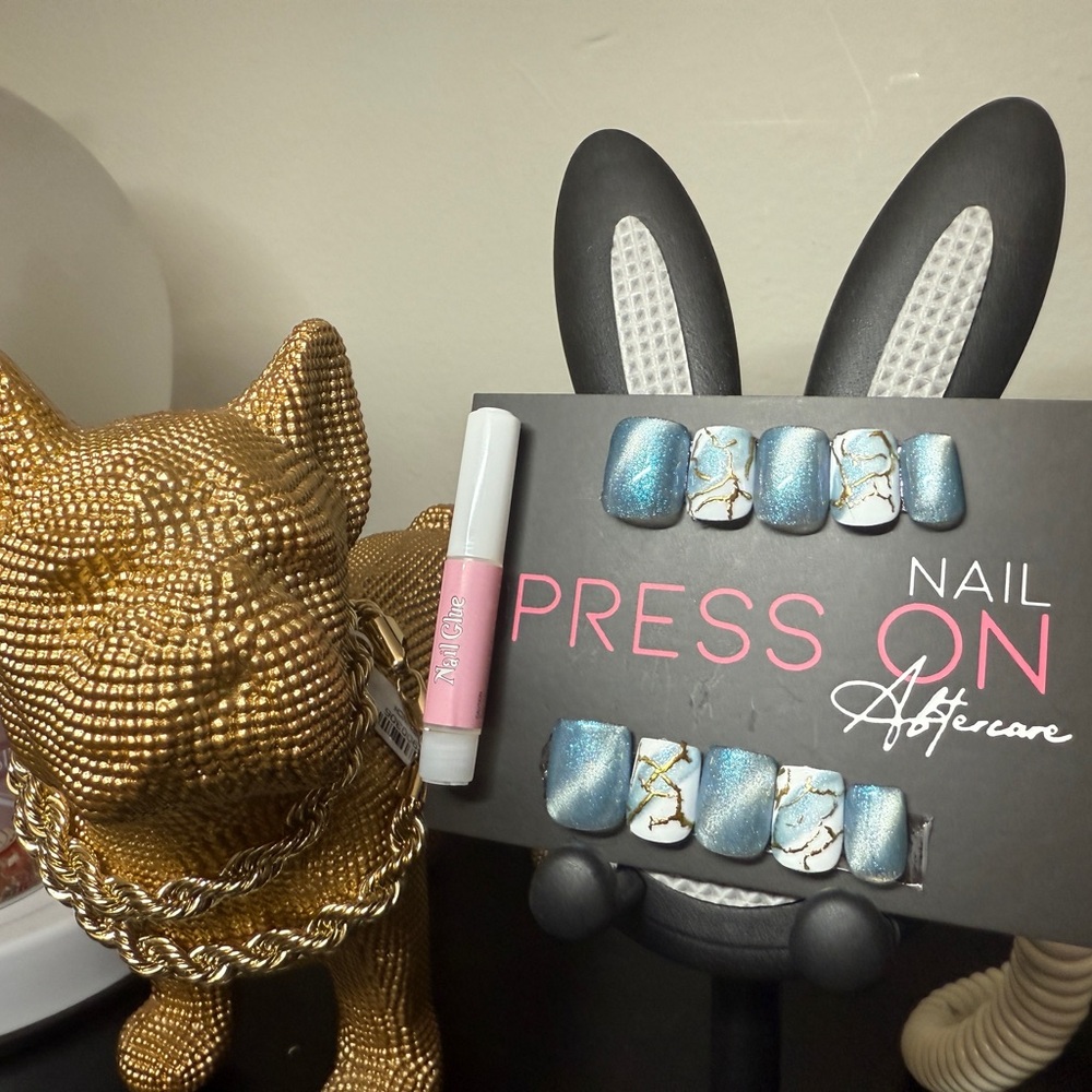 Blue and White Press On Nails